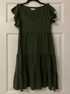 Max Studio Olive Green Ruffle Sleeve Midi Dress